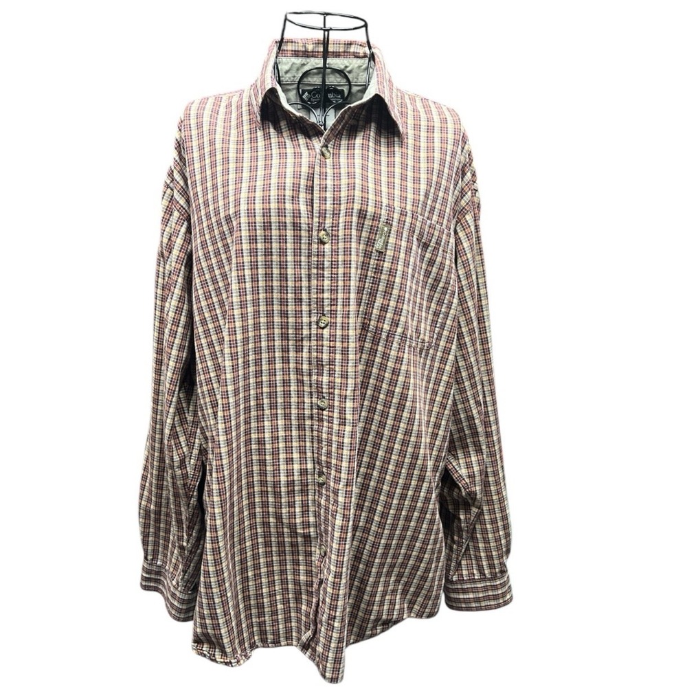 Columbia Long Sleeve Tan  Plaid Button-Up Casual Dress Shirt XL